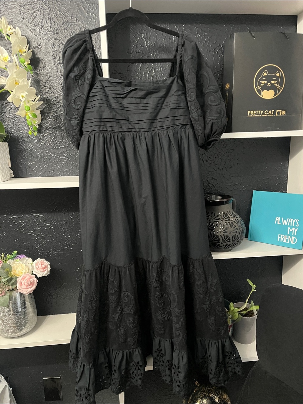 Abercrombie & Fitch Black Dress with Puff Sleeves L - Picture 2 of 16